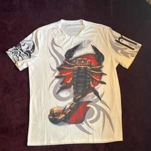 Scorpion Men’s Dress T-Shirt white with Scorpion Design and tribal sleeves